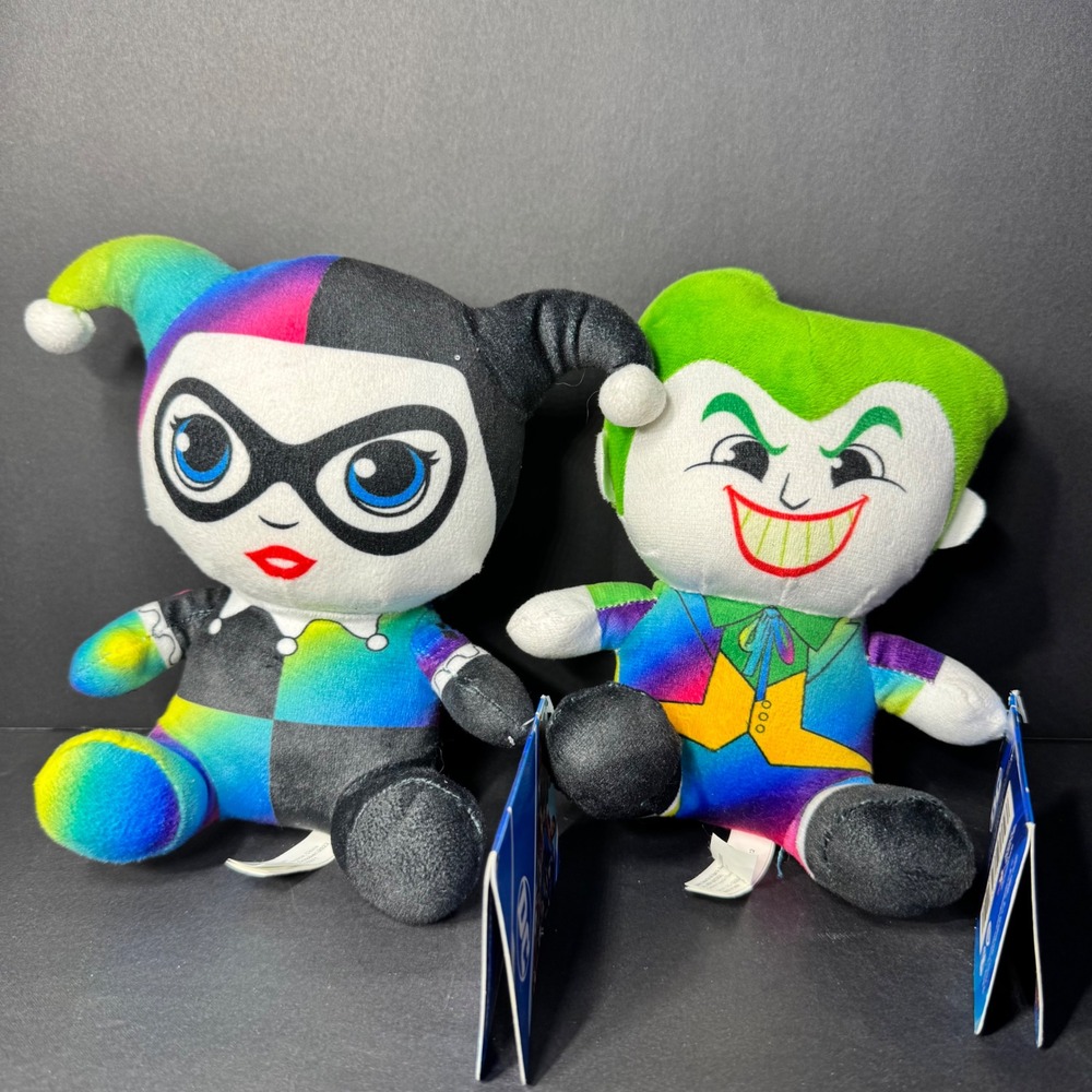 DC Comics Gradient‎ Collection Harley Quinn and Joker Plush Set Rainbow 2022 NWT